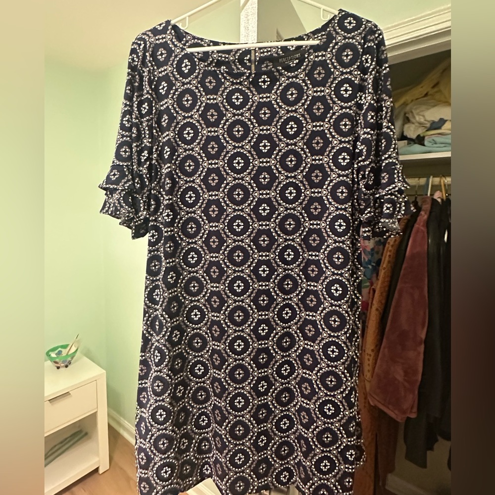Perceptions Navy and White Geometric Dress